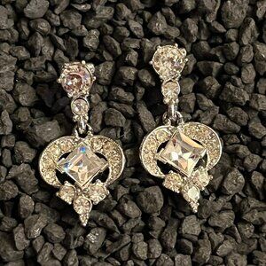 Vintage Albion Clear Rhinestone Clip-on Drop Earrings